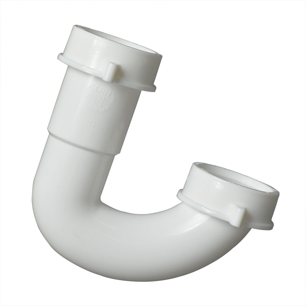 1653-T 1-1/2" PVC J-Bend with (2) 1-1/2" Slip Joint Nuts & (2) Slip Joint Washers & 1-1/2" x 1-1/4" Reducer Slip Joint Washer - W02
