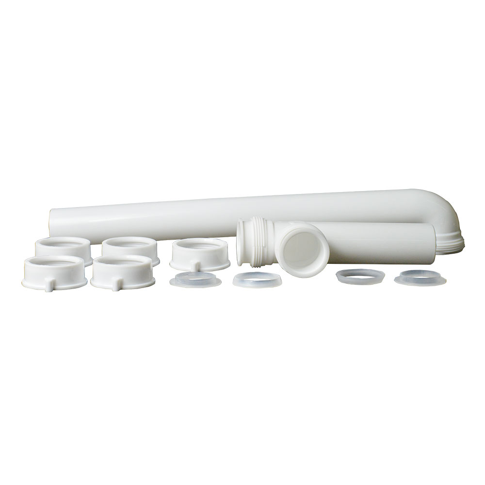 1678-T 1-1/2" x 16" PVC End Outlet Tray Waste with End Outlet Baffle Tee - (5) Slip Joint Nut (2) Direct Connect Gasket (3) Slip Joint Washers - W02