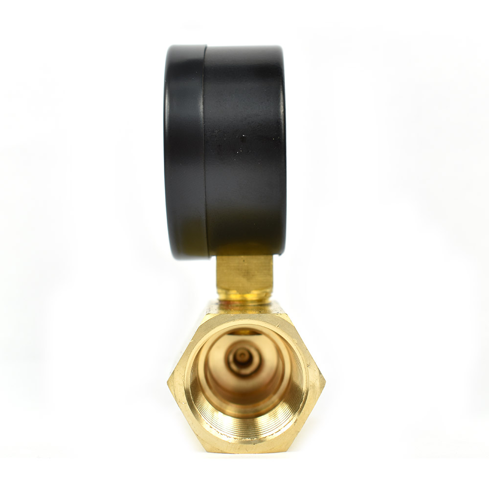 2336-T 2" 30 PSI - 1/4" NPT Bottom Mount 3/4" FNPT Test Pressure Gauge with Tire Valve Fitting (G2012-030GT) - W02