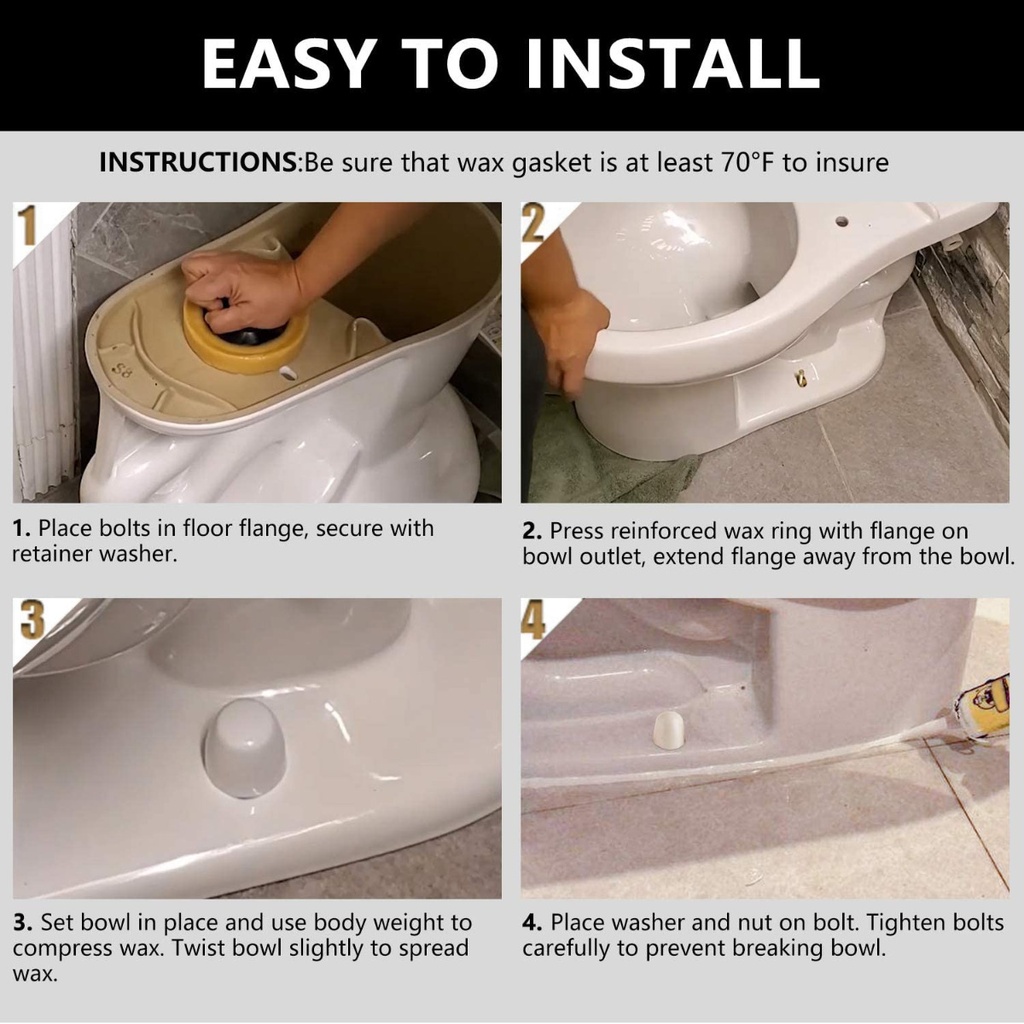 04430 4 Inch X 3 Inch Toilet Bowl Gasket Wax Ring with Plastic Flange & Bolts - W03