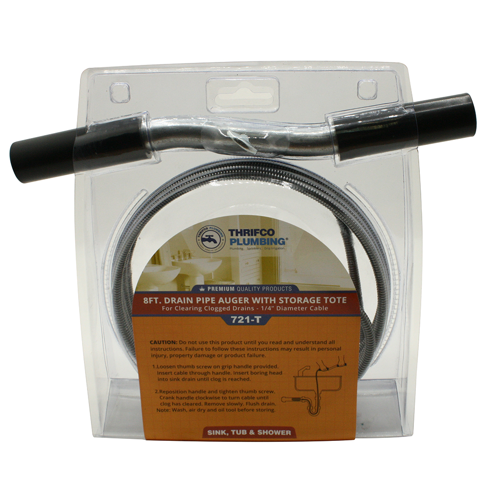 721-T 1/4" X 8ft Drain Snake with Storage Tote - W02