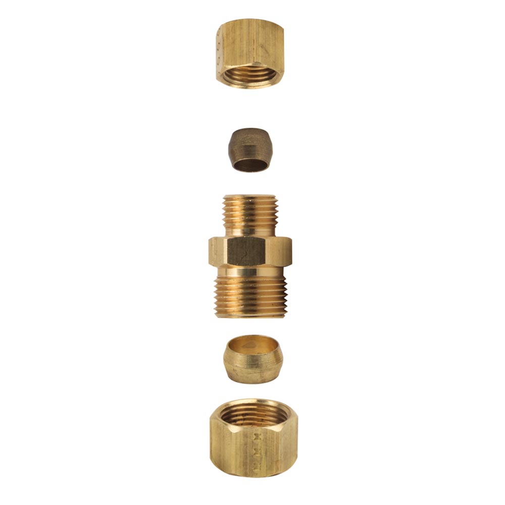 1059-T 62R 3/8" Comp x 1/4" Comp Lead-Free Brass Reducer Coupling - W03