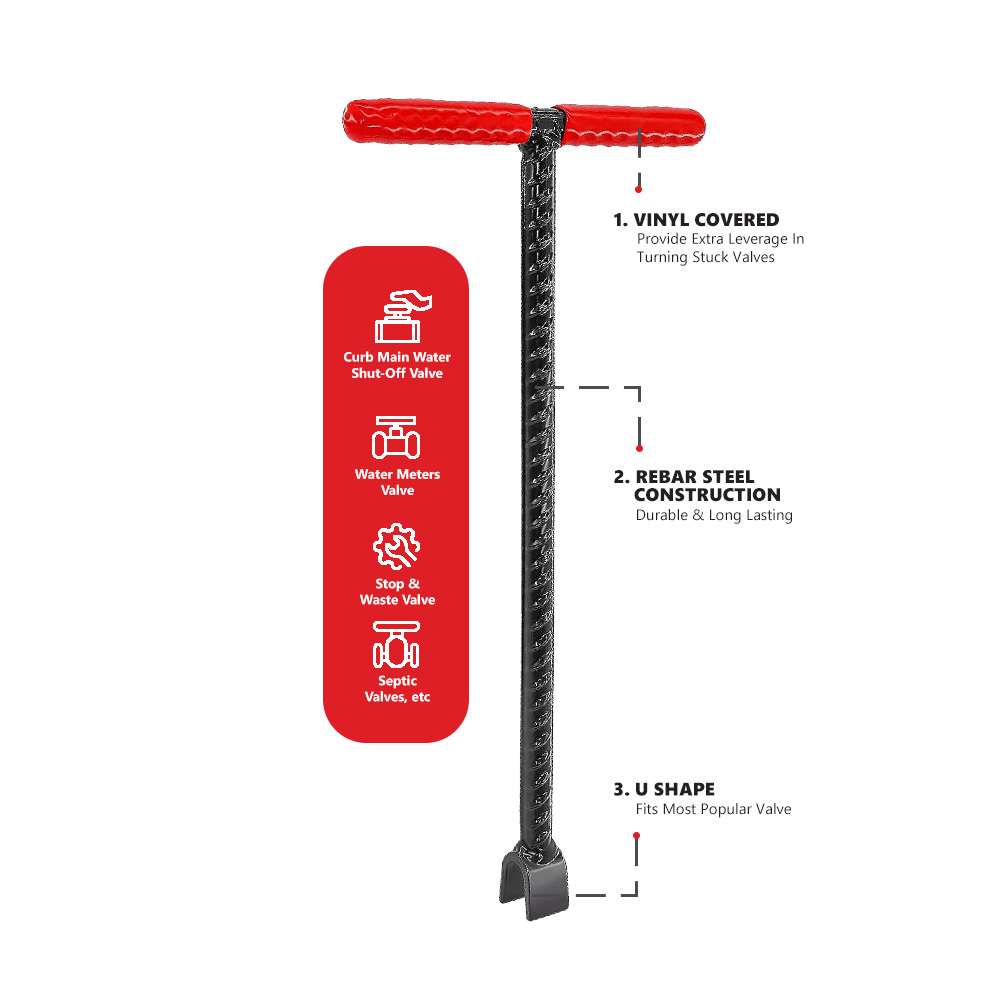 36" Long x 3/4" Dia Heavy-Duty Solid Steel Water Meter Valve Key