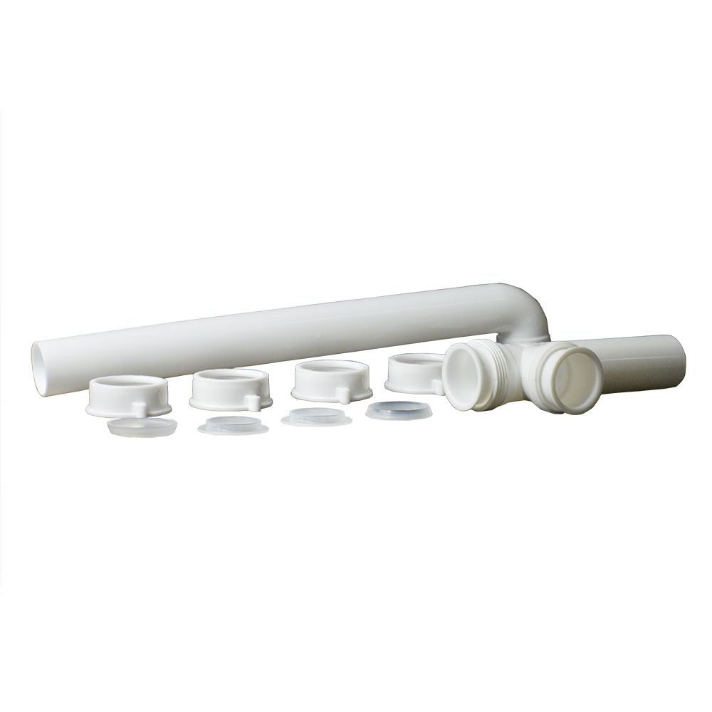 1678-T 1-1/2" x 16" PVC End Outlet Tray Waste with End Outlet Baffle Tee - (5) Slip Joint Nut (2) Direct Connect Gasket (3) Slip Joint Washers
