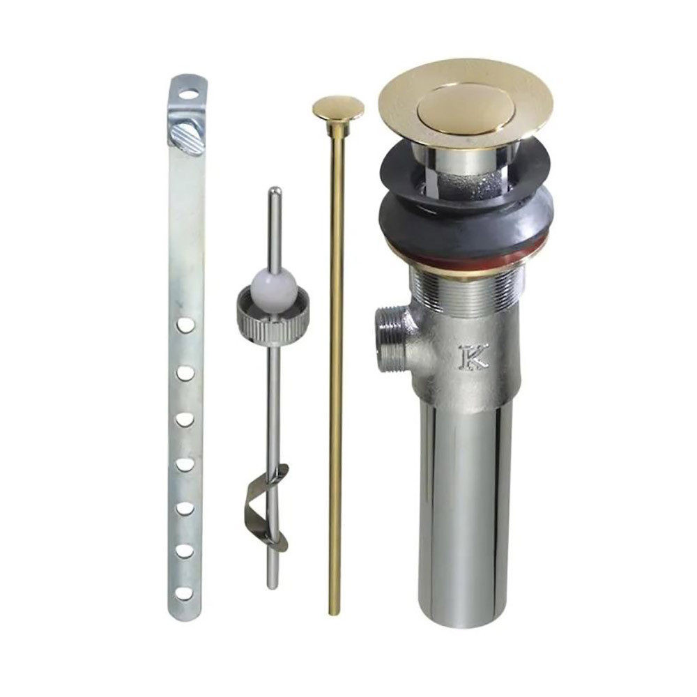 2220-T  Lavatory Sink Pop-Up Drain With Lift Rod Assembly and Overflow - 1-1/4" x 4" Tailpiece - Polished Brass
