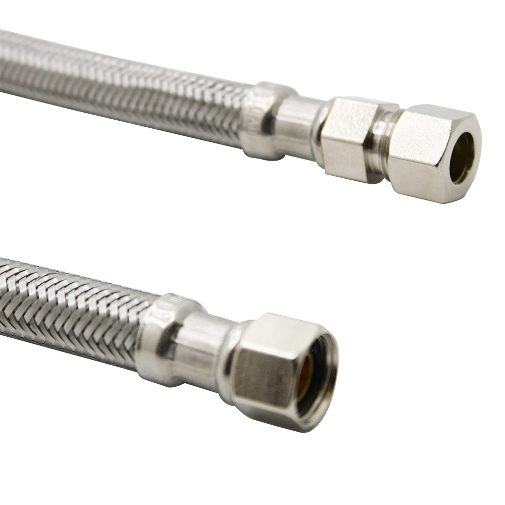 1484-T 3/8 Comp X 3/8 UNION X 20" Long Stainless Steel Faucet Riser - W02