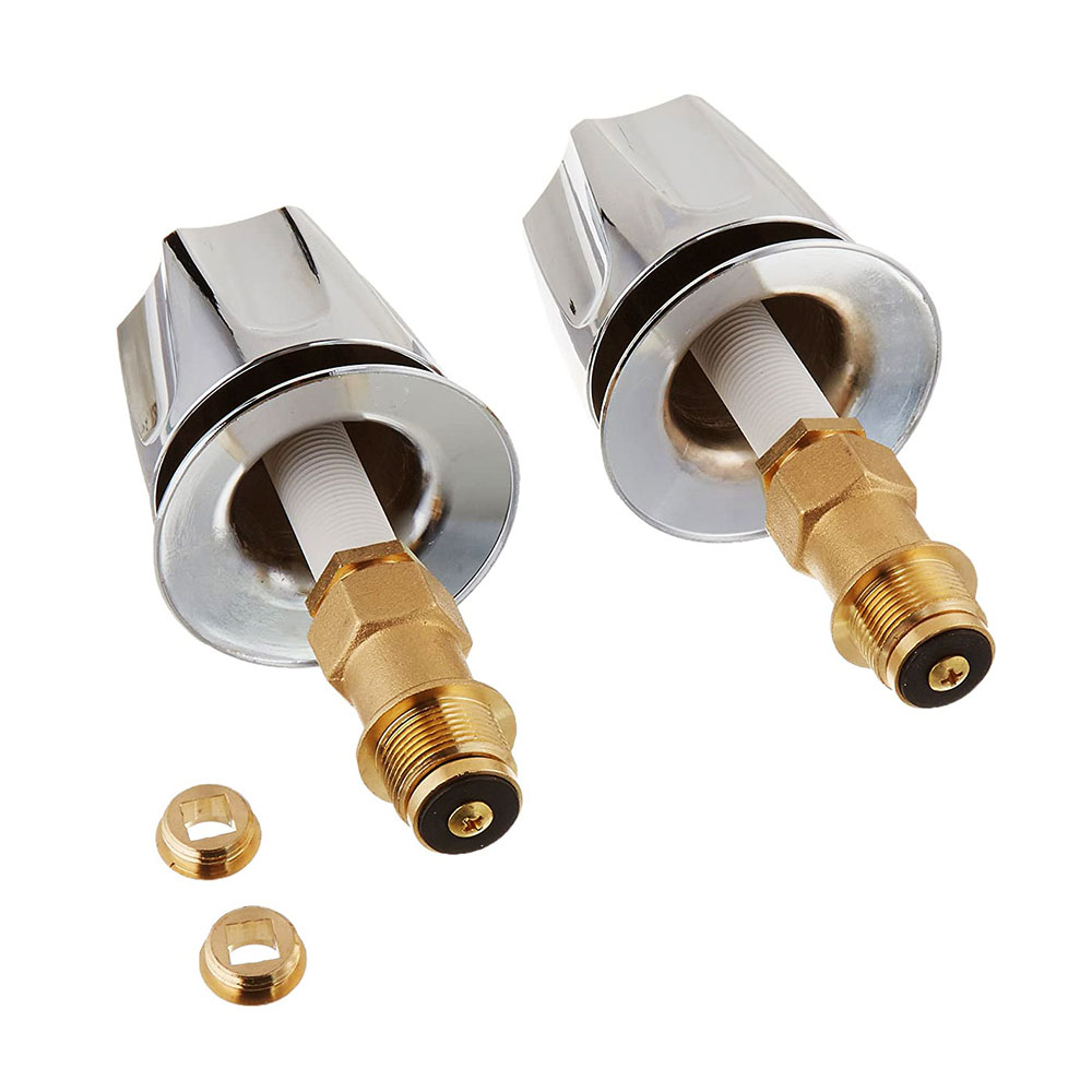 Tub/Shower 2-Handle Remodeling Trim Kit for Price Pfister Verve Style - Metal Handles (HOT/COLD), Brass Stems, Brass Seats, Chrome Plated Flanges with Nipples - W03
