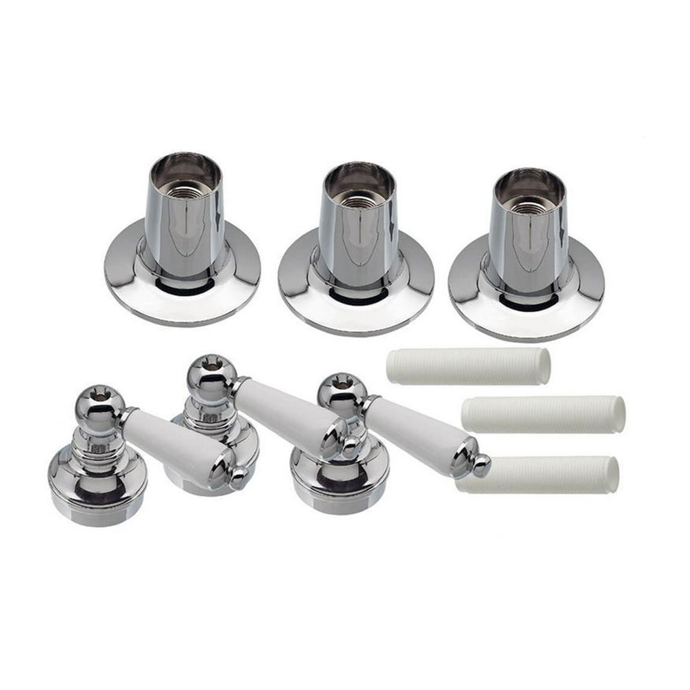 Tub/Shower 3-Handle Remodeling Trim Kit for Price Pfister  - Porcelian Lever Handles (HOT/COLD/DIVERTER), Chrome Plated Flanges with Nipples - W02