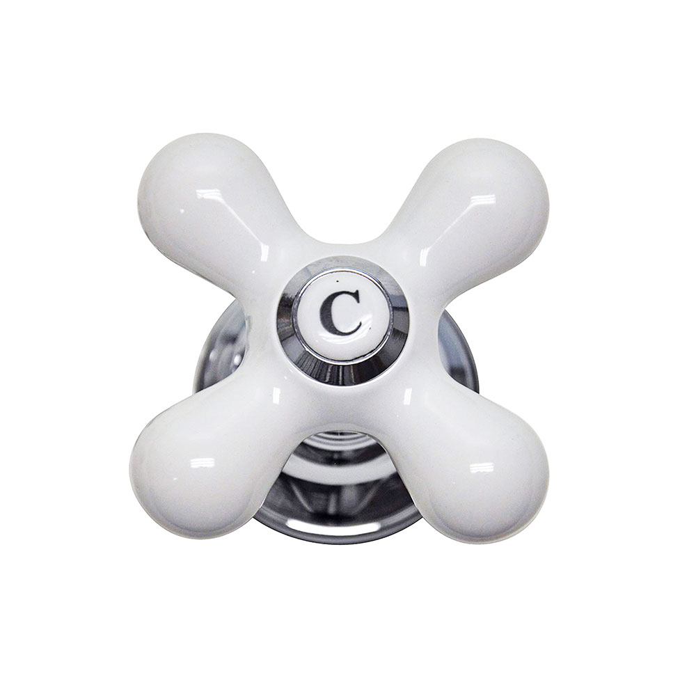 Porcelain Cross-Arm Faucet Handle, Price Pfister, Base and Cold Button - W03