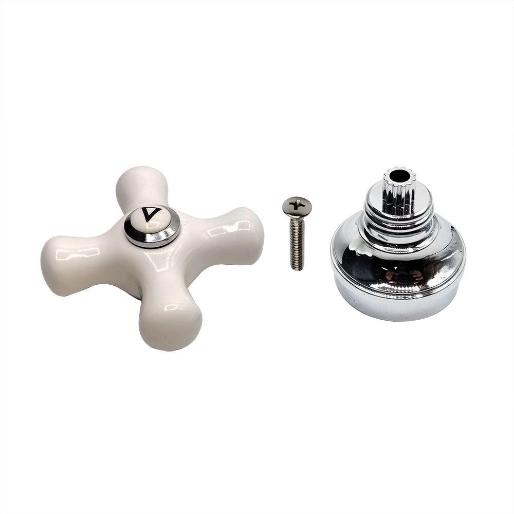 Porcelain Cross-Arm Faucet Handle, Price Pfister, Base and Diverter Button - W04