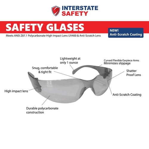Frameless Safety Glasses with Scratch-Resistant Coating - Clear - 12 pcs/ Box - W02