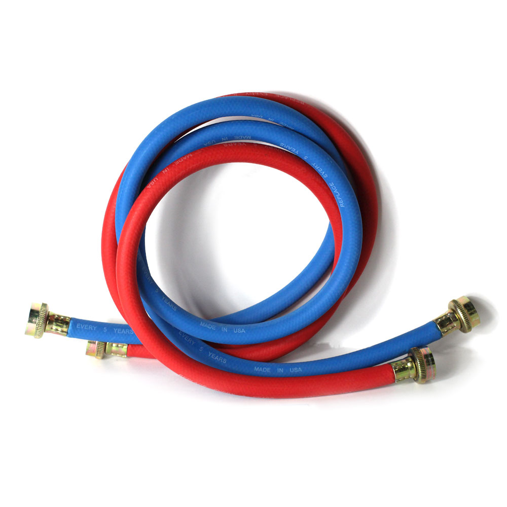 2745-T 5ft Washing Machine Reinforced Rubber Hose Set  Hot (Red) / Cold (Blue) with 3/4 Inch GHT Connectors on Both Ends - W02