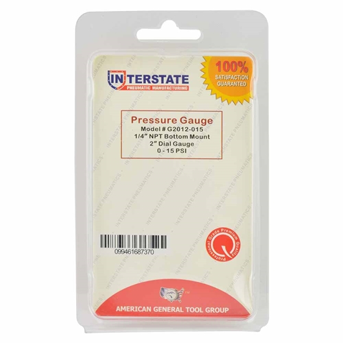 2"  15 PSI - 1/4" NPT Bottom Mount Pressure Gauge - W04