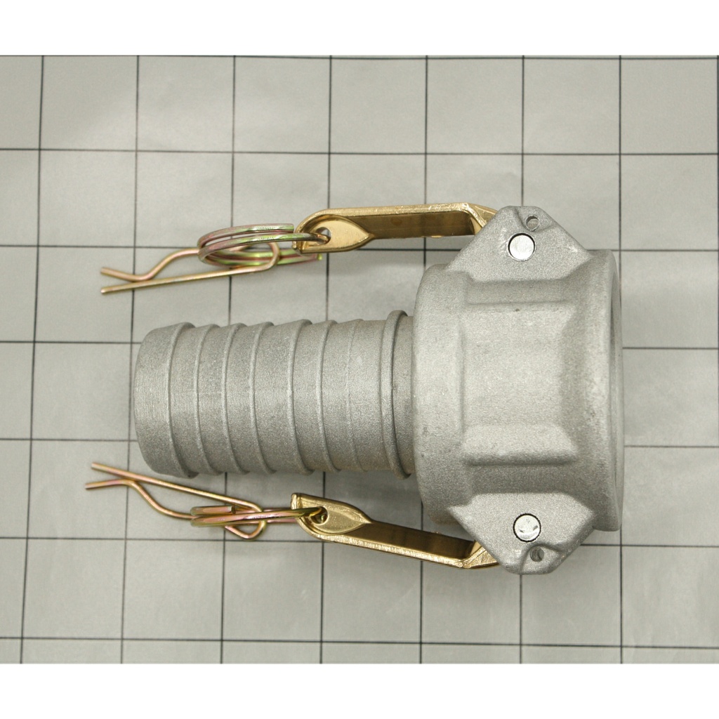4" Female Camlock Coupler x 4" Hose Barb Aluminum Fitting with Brass Handles - Style C - W05