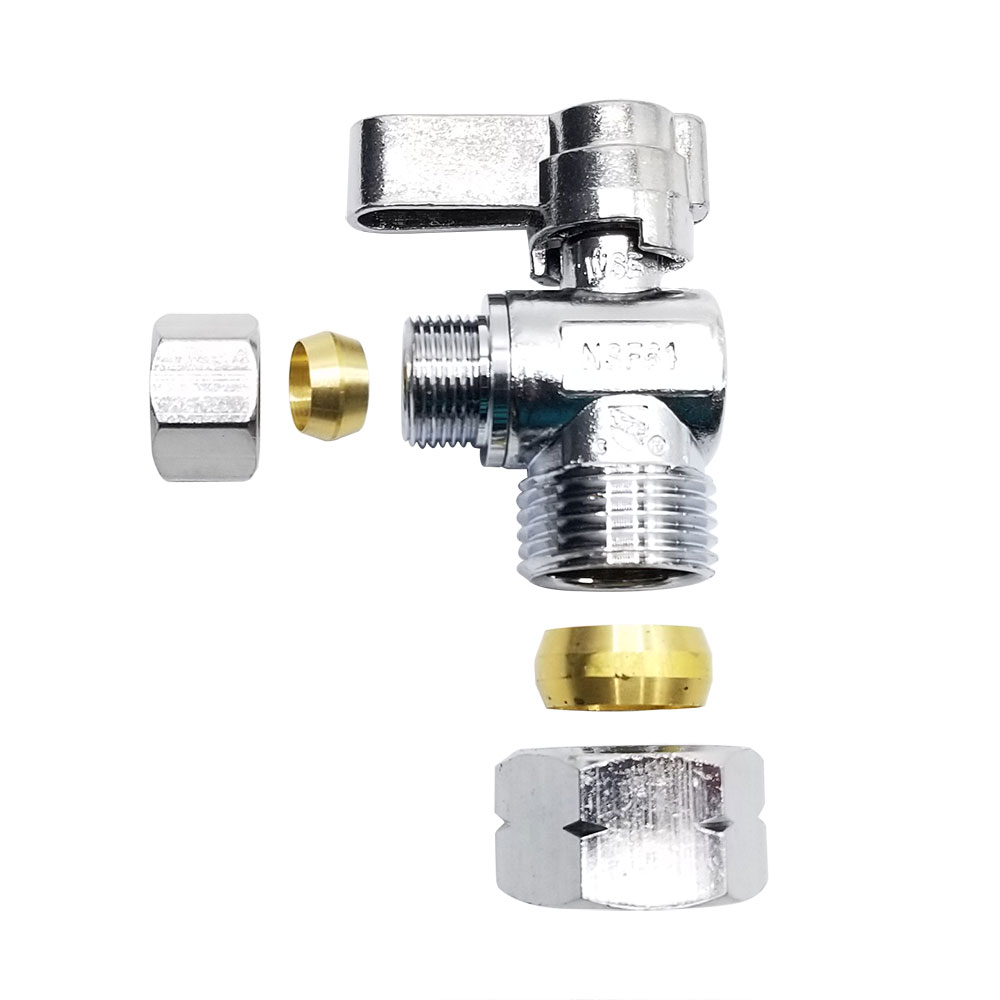 6472-T 5/8" Coarse Threads x 3/8" Comp. Quarter-Turn Angle Stop - W04