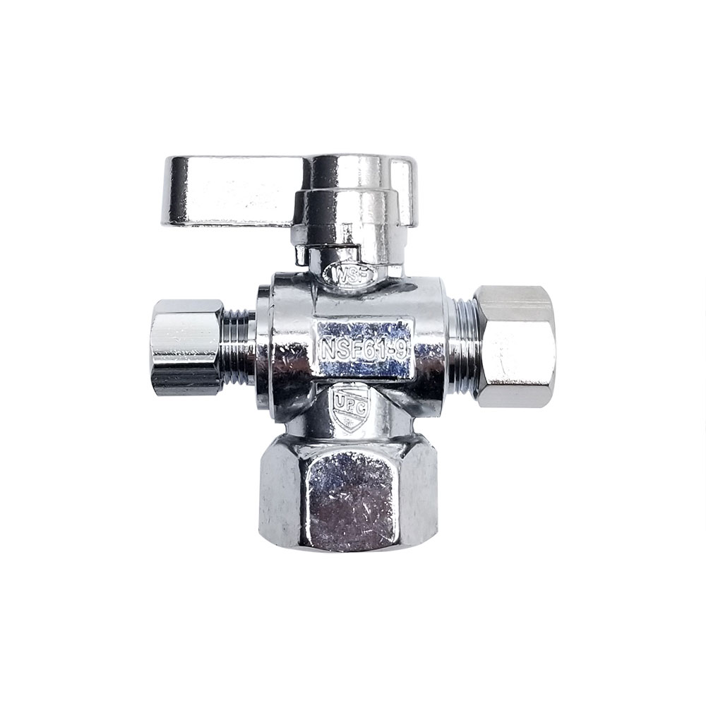 6478-T 1/2" FIP x 3/8" Comp x 1/4" Comp Quater-Turn Angle Stop Valve (4402478) - W02