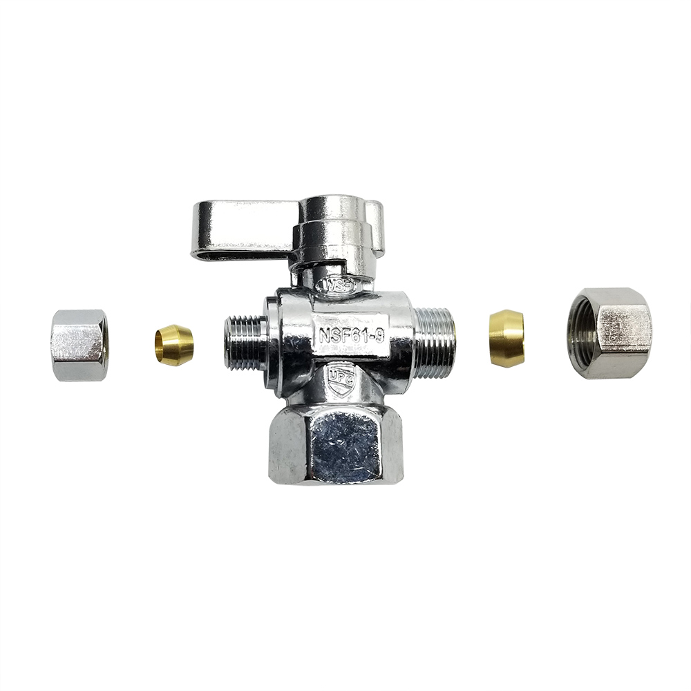 6478-T 1/2" FIP x 3/8" Comp x 1/4" Comp Quater-Turn Angle Stop Valve (4402478) - W05