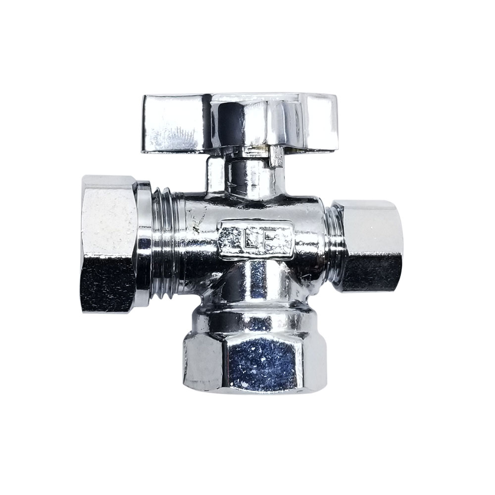 6484-T 1/2" FIP x 1/2" Slip Joint x 3/8" Comp Quater-Turn Angle Stop Valve (4402484) - W02