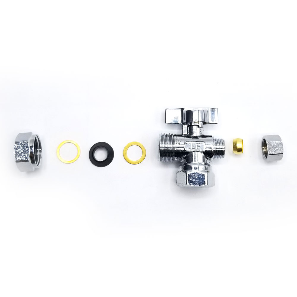 6484-T 1/2" FIP x 1/2" Slip Joint x 3/8" Comp Quater-Turn Angle Stop Valve (4402484) - W04