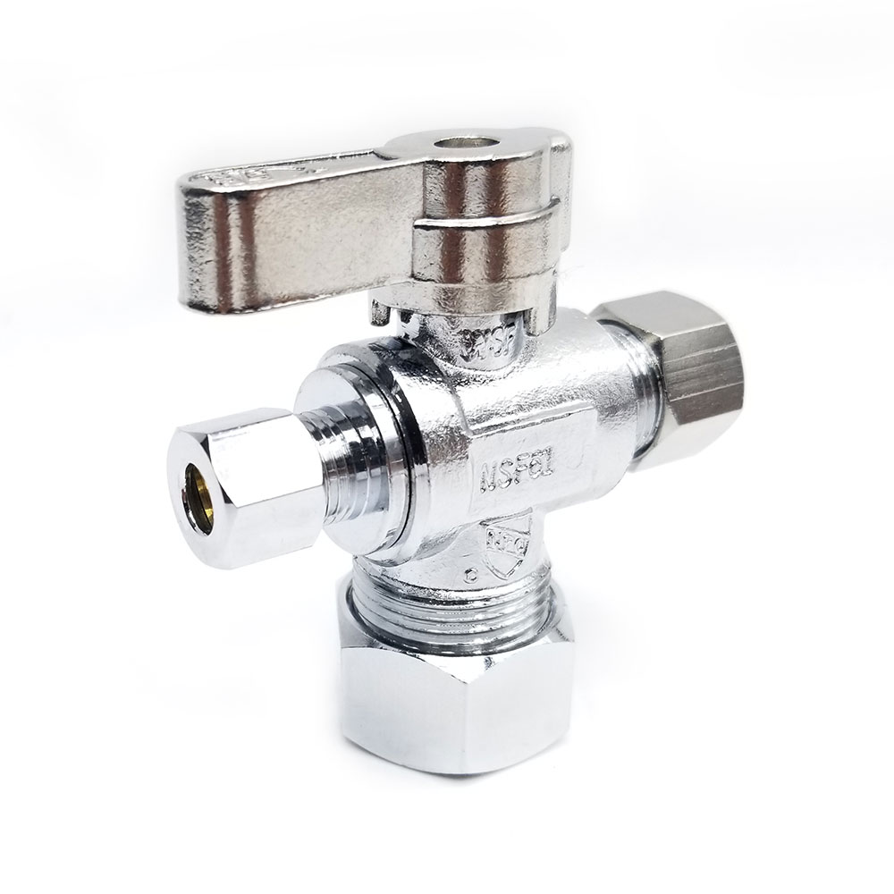 6486-T 5/8" Comp x 3/8" Comp x 1/4" Comp Quater-Turn Angle Stop Valve (4402486) - W02