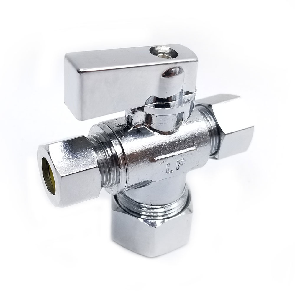 6487-T 5/8" Comp x 3/8" Comp x 3/8" Comp Quater-Turn Angle Stop Valve (4402487) - W02