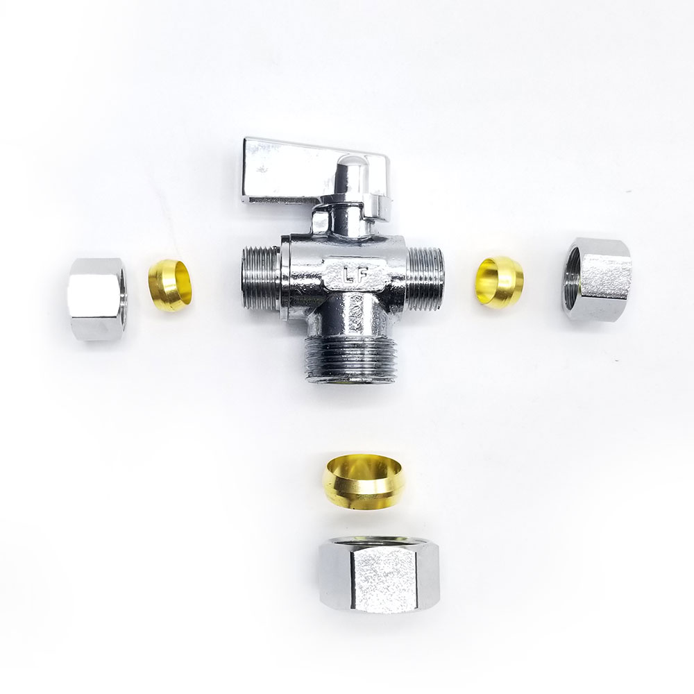 6487-T 5/8" Comp x 3/8" Comp x 3/8" Comp Quater-Turn Angle Stop Valve (4402487) - W03