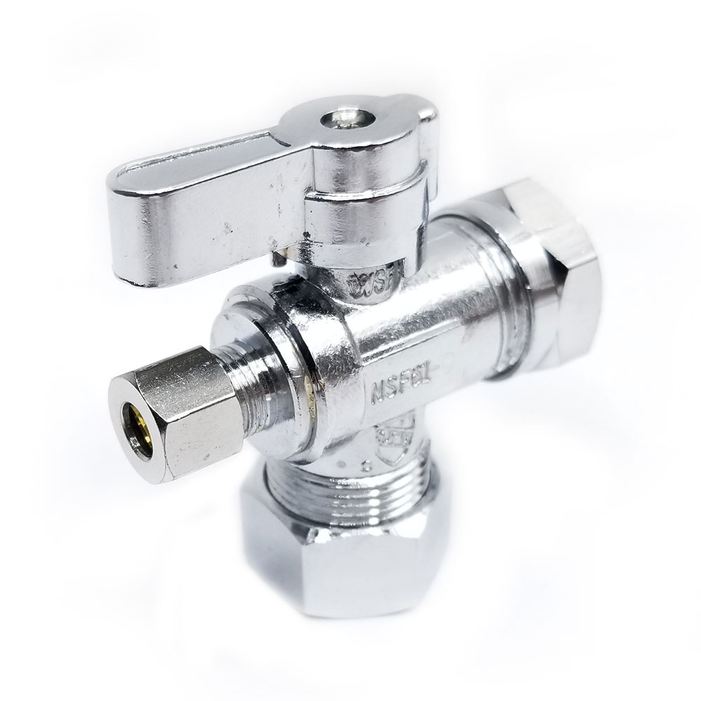 6488-T 5/8" Comp x 1/2" Slip Joint x 1/4" Comp Quater-Turn Angle Stop Valve - W02