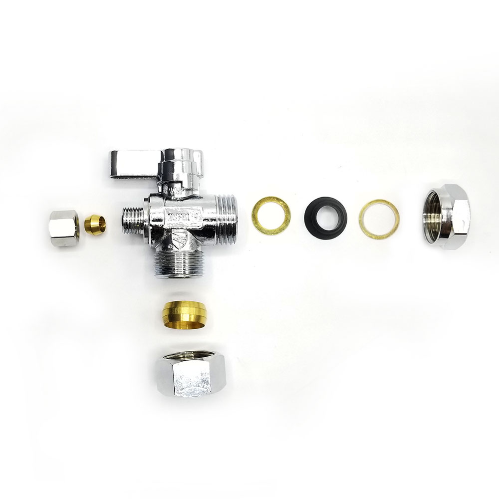 6488-T 5/8" Comp x 1/2" Slip Joint x 1/4" Comp Quater-Turn Angle Stop Valve - W03