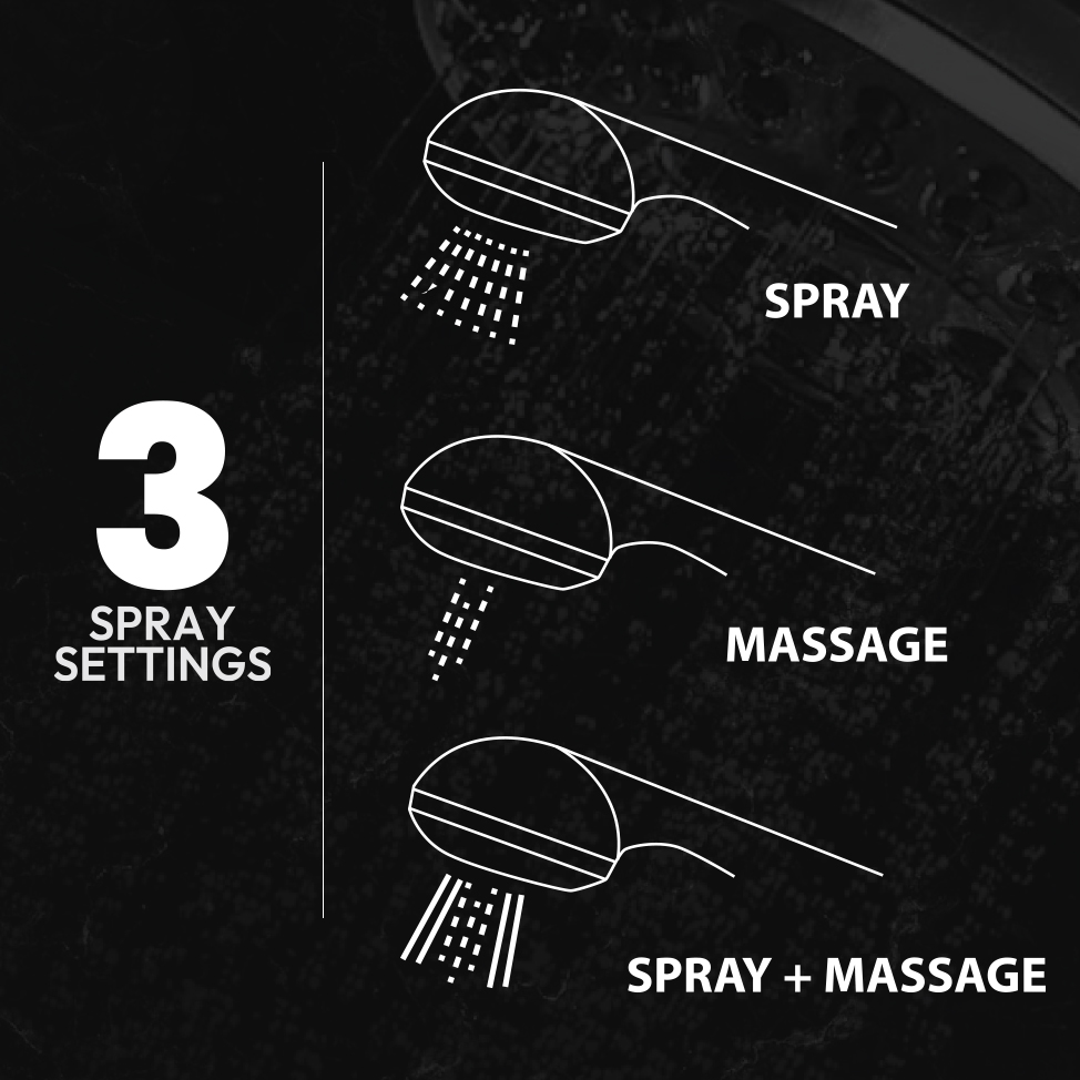 3 Pattern Multi-Function Massage Shower Handheld Set - Chrome - W06