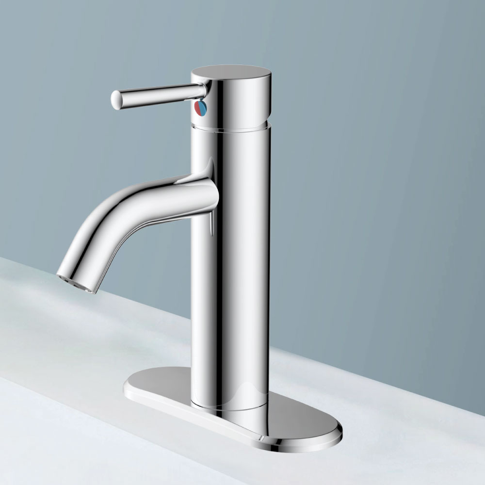 Single Handle Bathroom Faucet with Deck Plate – Brilliant Chrome - W02