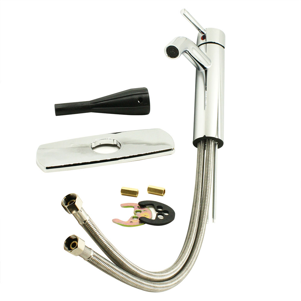 Single Handle Bathroom Faucet with Deck Plate – Brilliant Chrome - W03