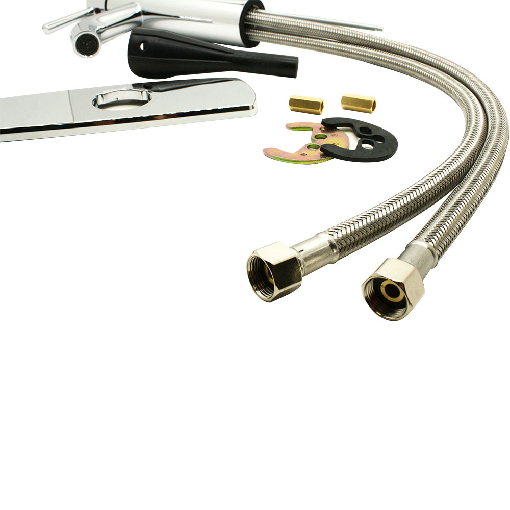 Single Handle Bathroom Faucet with Deck Plate – Brilliant Chrome - W04
