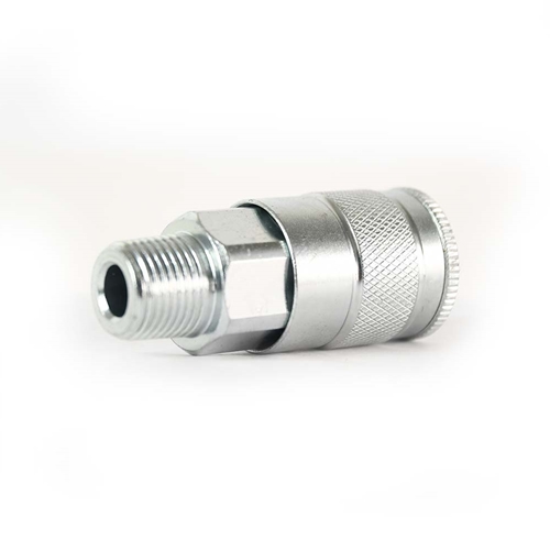 3/8" x 3/8" MPT Auto Steel Coupler - Silver - 50 Pack - W03