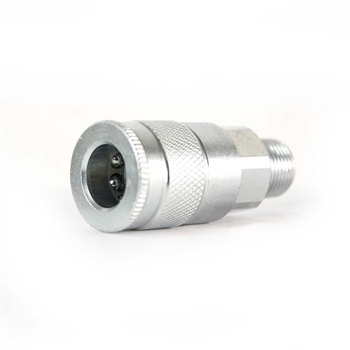 3/8" x 3/8" MPT Auto Steel Coupler - Silver - 50 Pack - W04