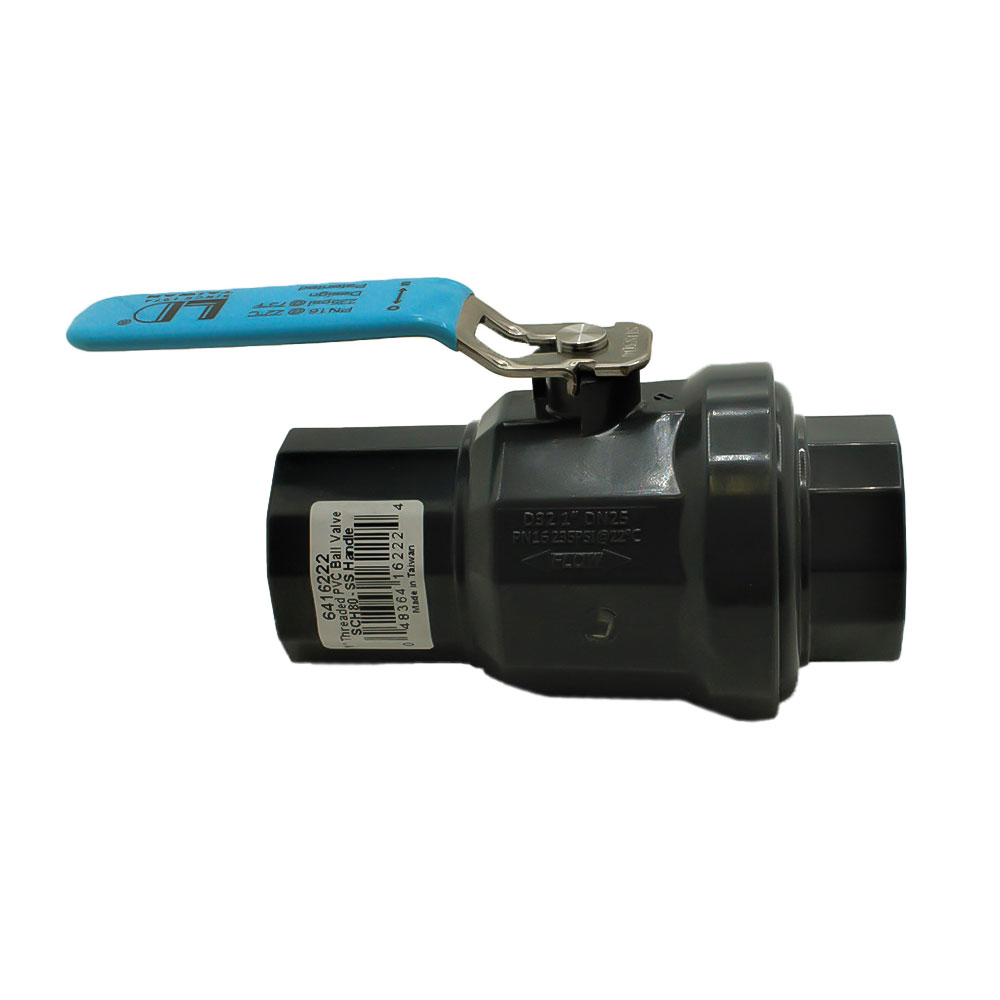 1/2" Threaded x Threaded PVC Ball Valve with Stainless Steel Handle SCH80 - W03