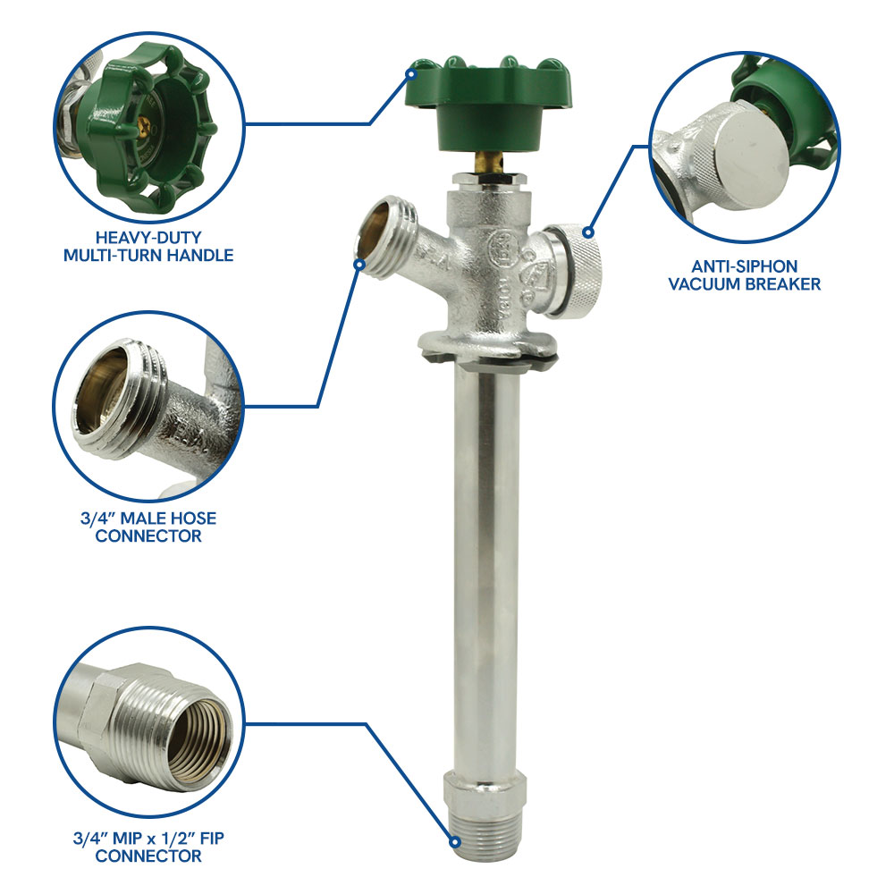 8" Anti-Siphon Frost Free Sillcock (3/4" MIP x 1/2" FIP x 3/4" GHT) - Economy - W09