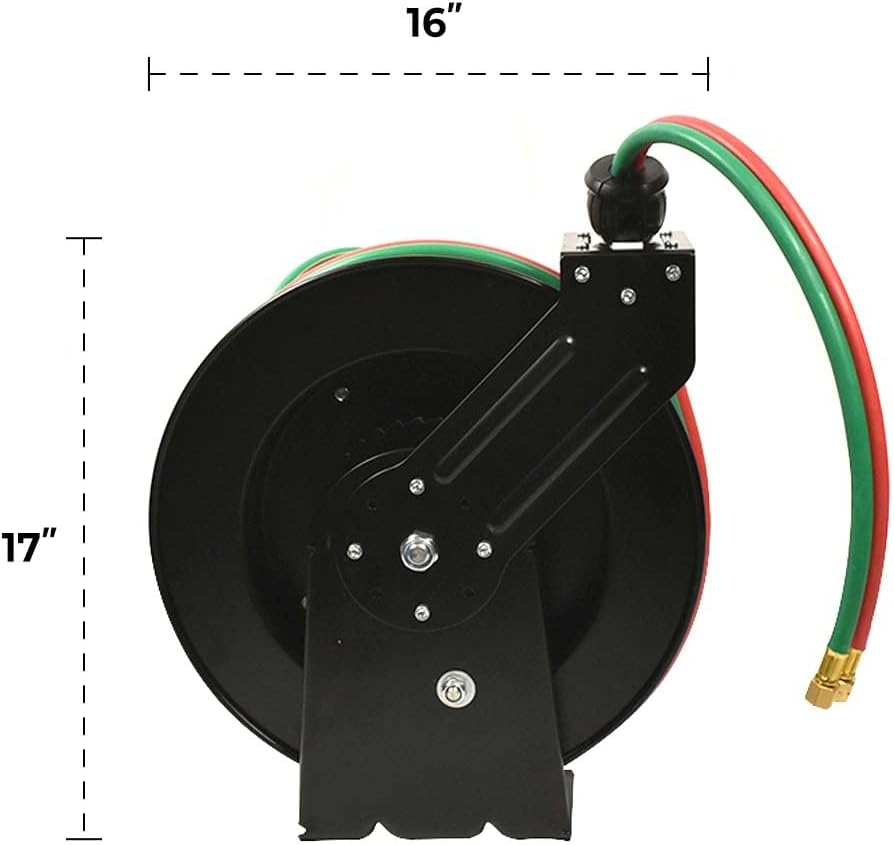 1/4" x 50FT Steel Retractable Grade T Rubber Twin Welding Hose