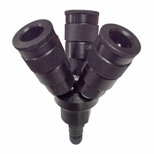 1/4" Aluminum Round Manifold w/3 x 3/8" Steel Automotive Couplers - W02