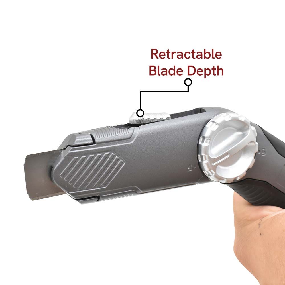 Carpet Knife Zinc Alloy & TPR Handle Fixed Blade For More Powerful Cutting Quick Change Blade Mechanism with 1 Blade On Head, 2 Spare Blades In The Knife Storage