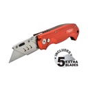 Folding Utility Knife - Aluminum Handle, Stainless Steel Housing With Safety Lock-Back System (Quick Change Blade Mechanism with 5 Replacements SK5 Blades)