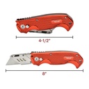Folding Utility Knife - Aluminum Handle, Stainless Steel Housing With Safety Lock-Back System (Quick Change Blade Mechanism with 5 Replacements SK5 Blades)