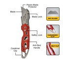 Heavy Duty Folding Utility Knife with Belt Clip - Red