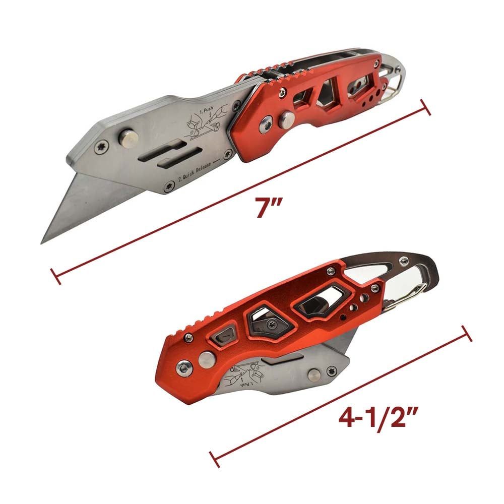 Heavy Duty Folding Utility Knife with Belt Clip - Red