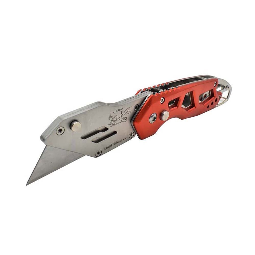 Heavy Duty Folding Utility Knife with Belt Clip - Red