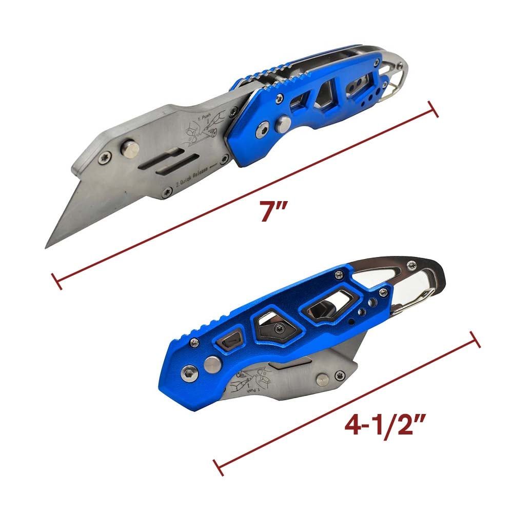 Heavy Duty Folding Utility Knife with Belt Clip - Blue