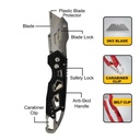 Heavy Duty Folding Utility Knife with Belt Clip - Black