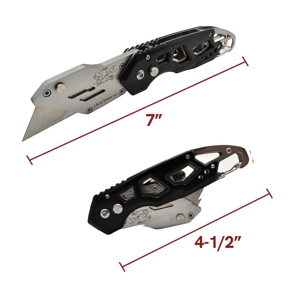 Heavy Duty Folding Utility Knife with Belt Clip - Black