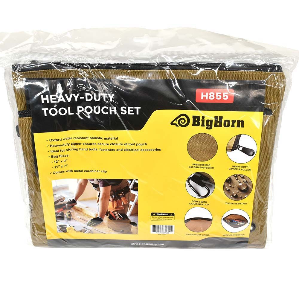 Heavy-Duty Oxford Canvas Tool Zipper Pouches Kit - 12-3/8" x 9" and 12" x 9-3/4"