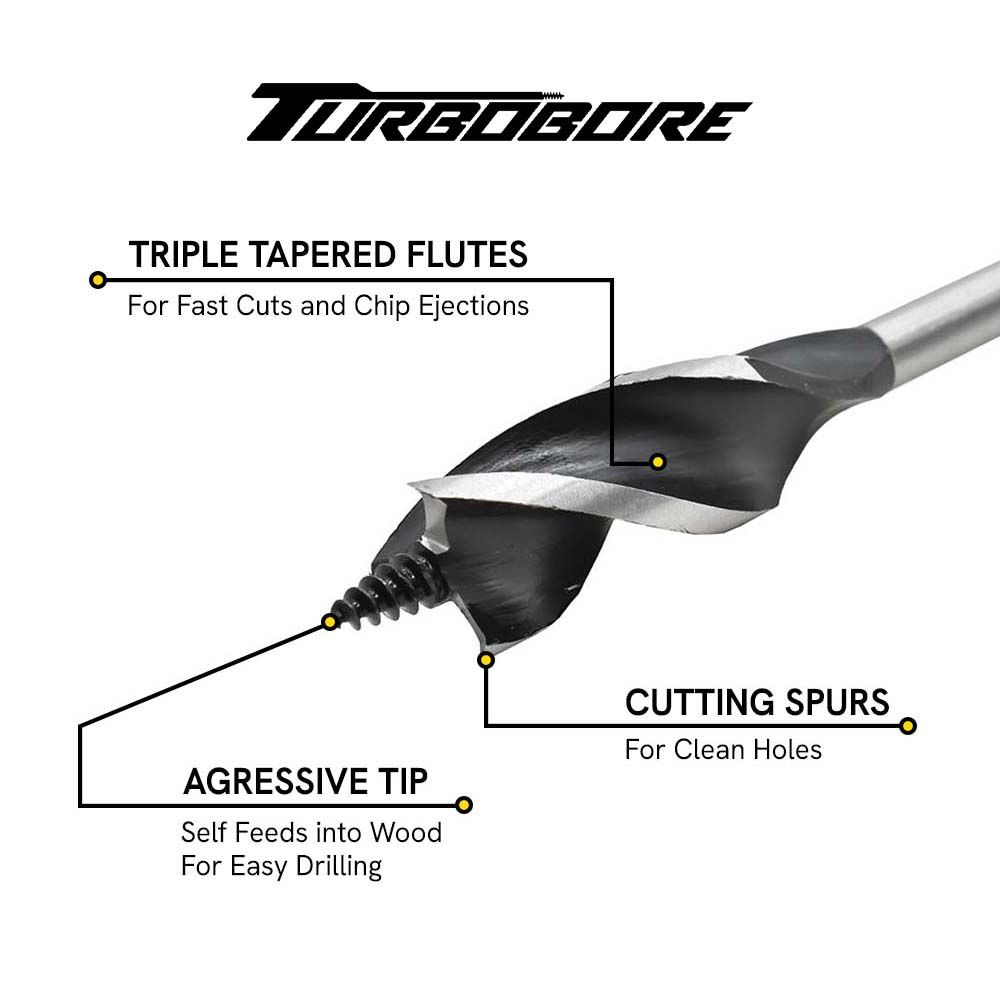 TurboBore Tri Flute Wood Drill Bit 1/2" X 6"