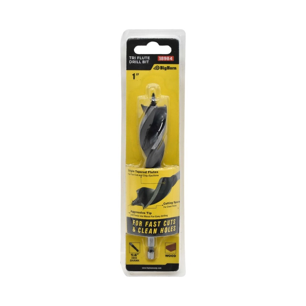 Tri Flute Wood Drill Bit 1" X 6"
